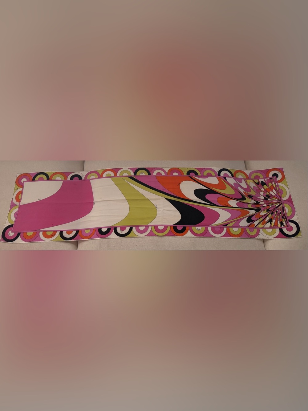 Emilio Pucci vintage 1960 Retro Scarf in Pink, Lime, Black, White& Orange